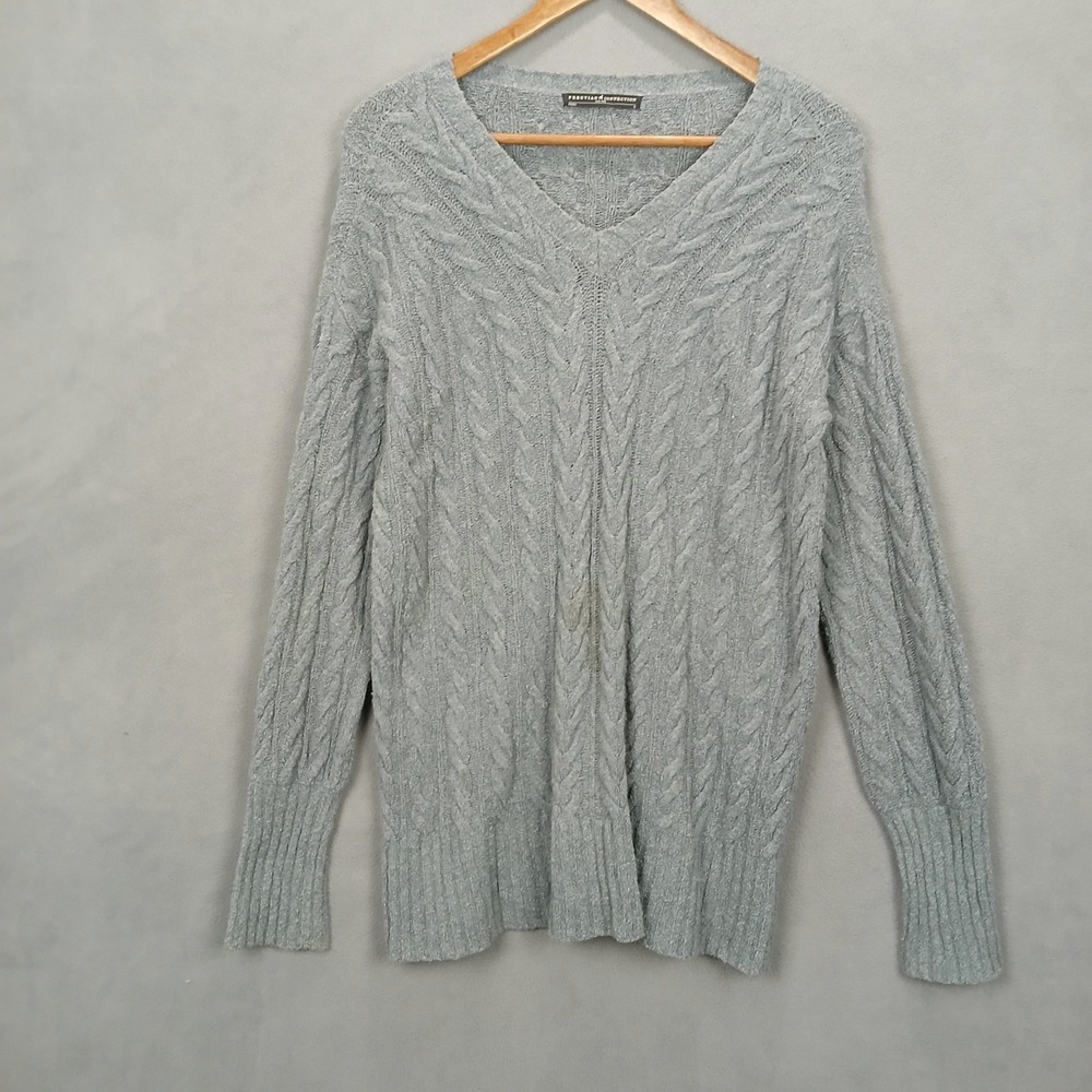 Peruvian Connection Sweater Womens Small Gray Cable Knit Cotton V Neck Pullover
